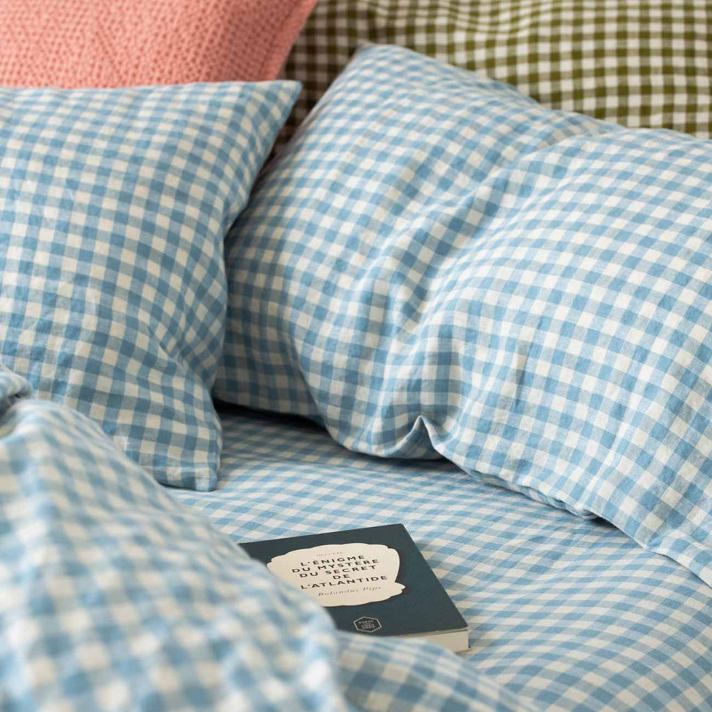 Warm Blue Gingham Linen Pillowcase (Pair) - PIGLET US