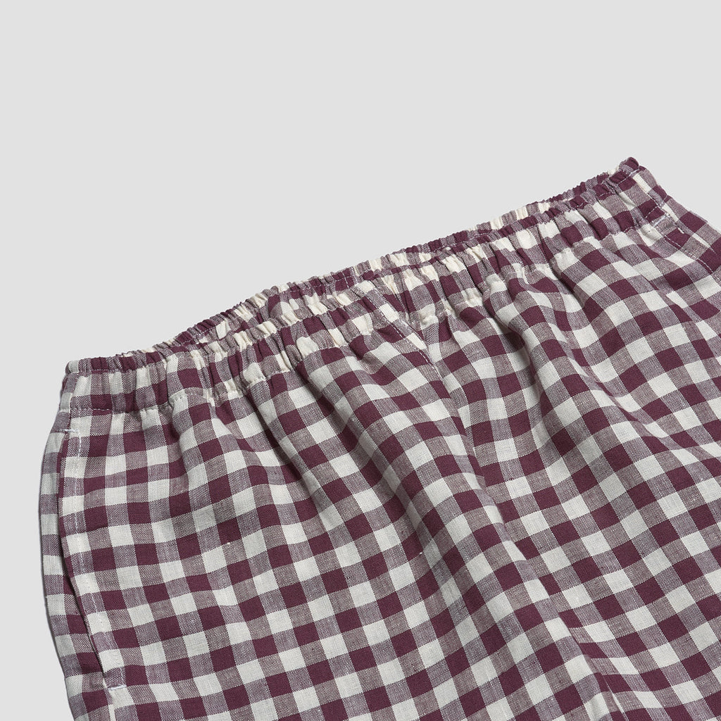 Berry Gingham Linen Pajama Pants Waistband Detail