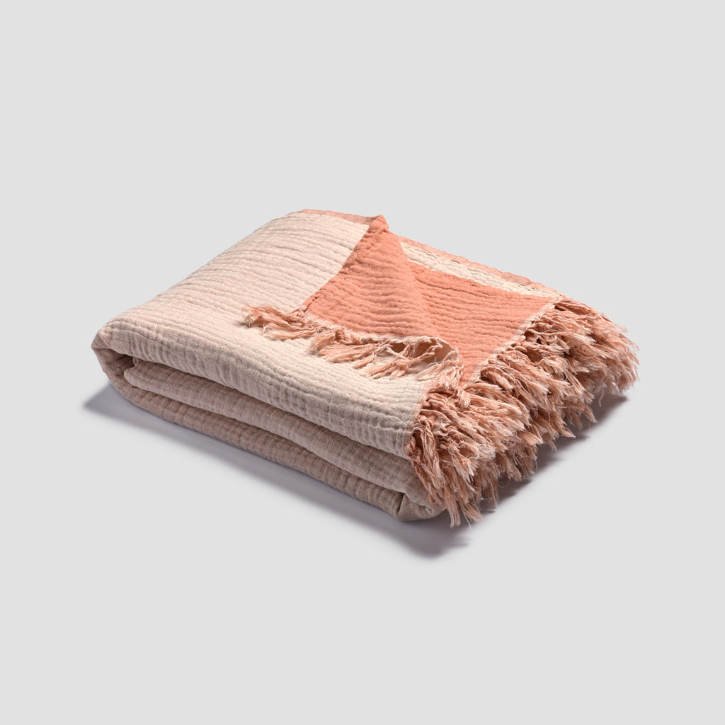 Pink Clay & Birch Textured Cotton Throw - PIGLET US