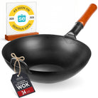 Yosukata 13.5 inch black carbon steel wok flat bottom
