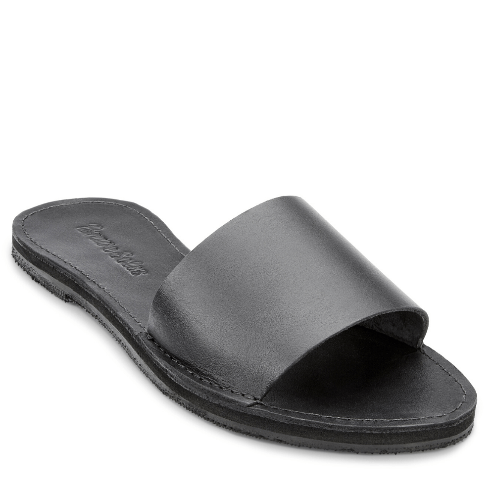 The Linda Women's Leather Slide Sandal in black sustainably made by Brave Soles.