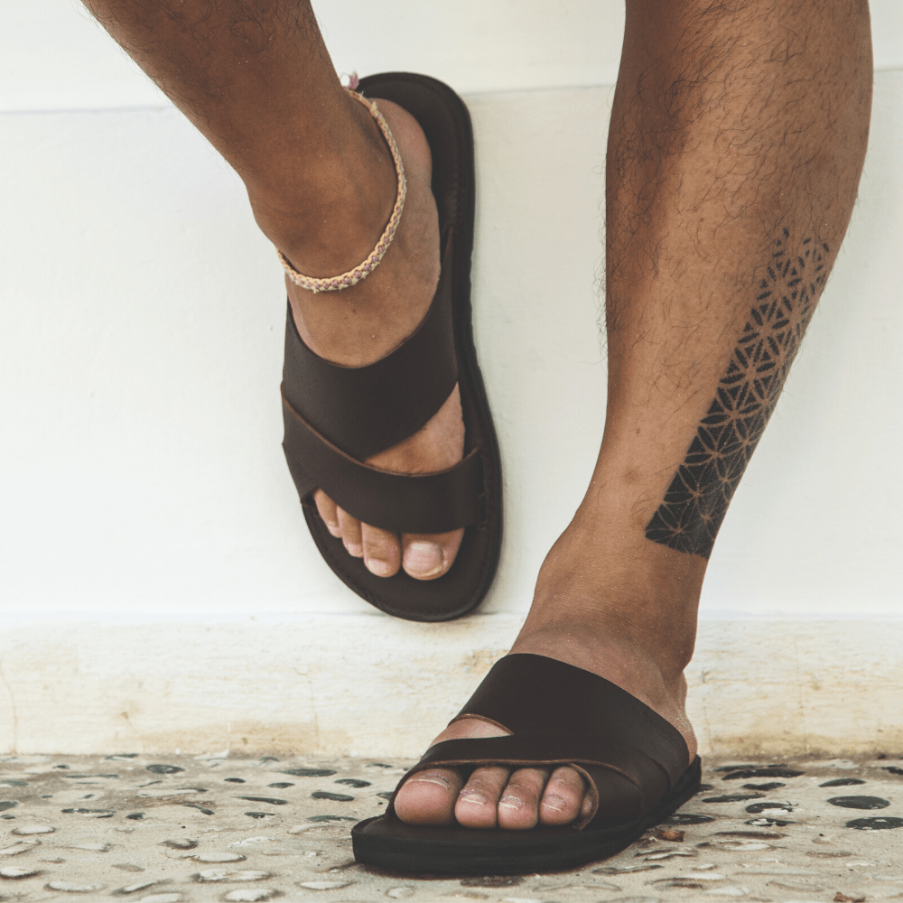 Mens leather slide sandal