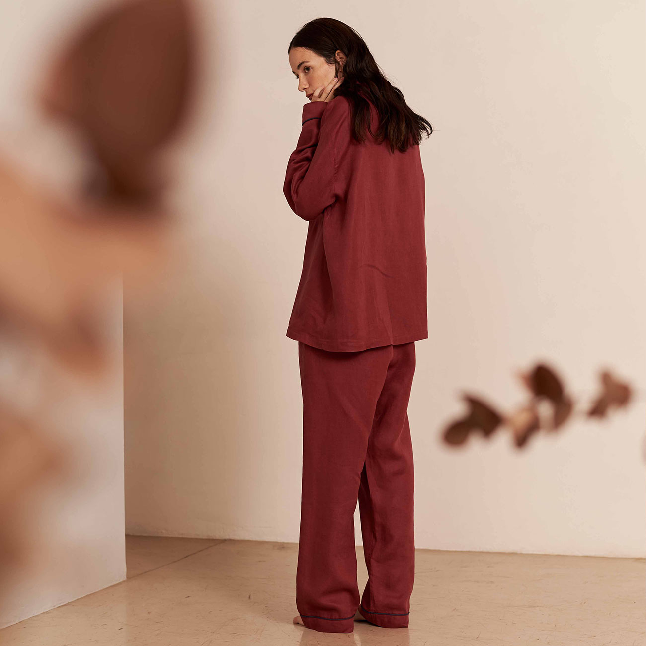 Piglet in Bed Cherry Linen Pajama Trouser Set Buy Me Once