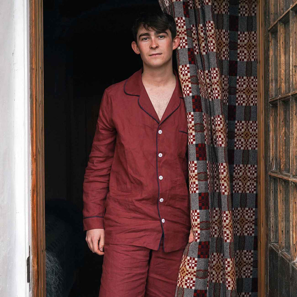 Men's Cherry Linen Pajama Set