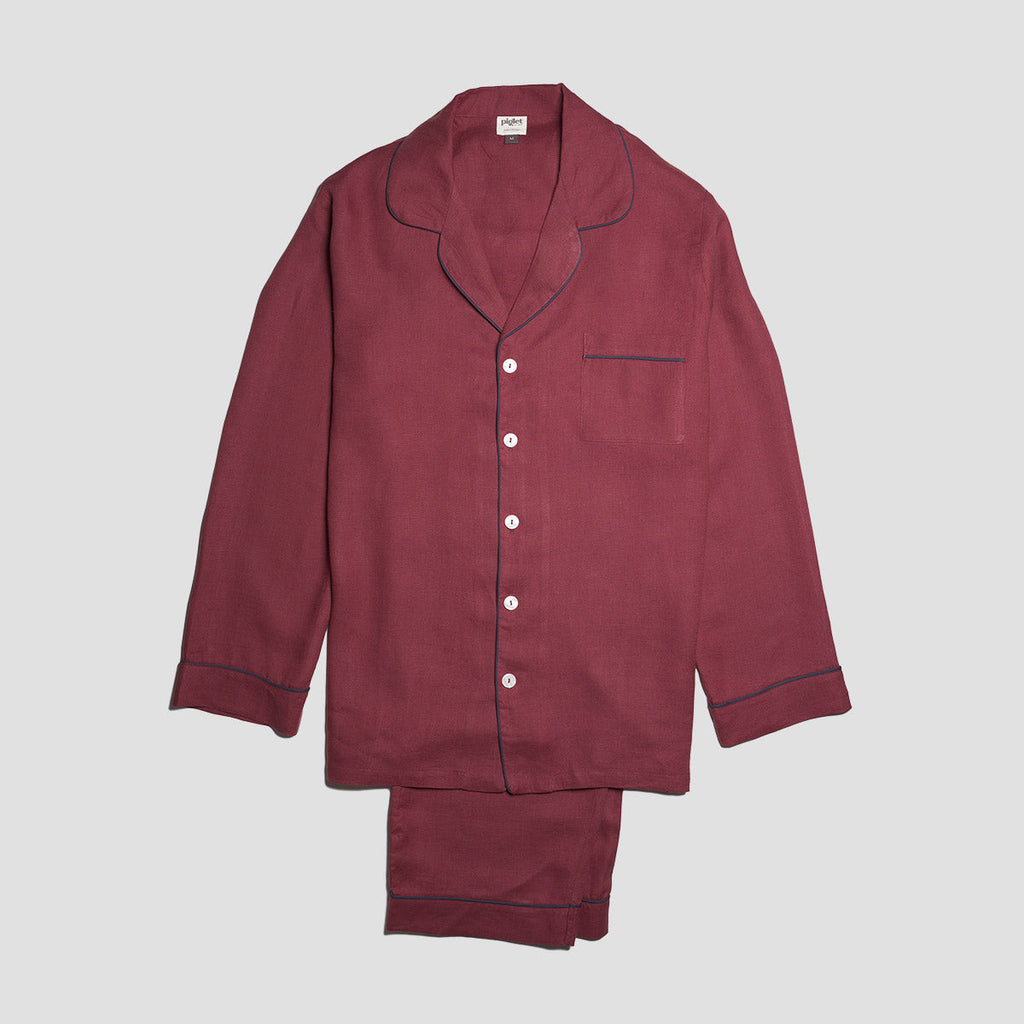 Men's Cherry Plain Linen Pajama Set