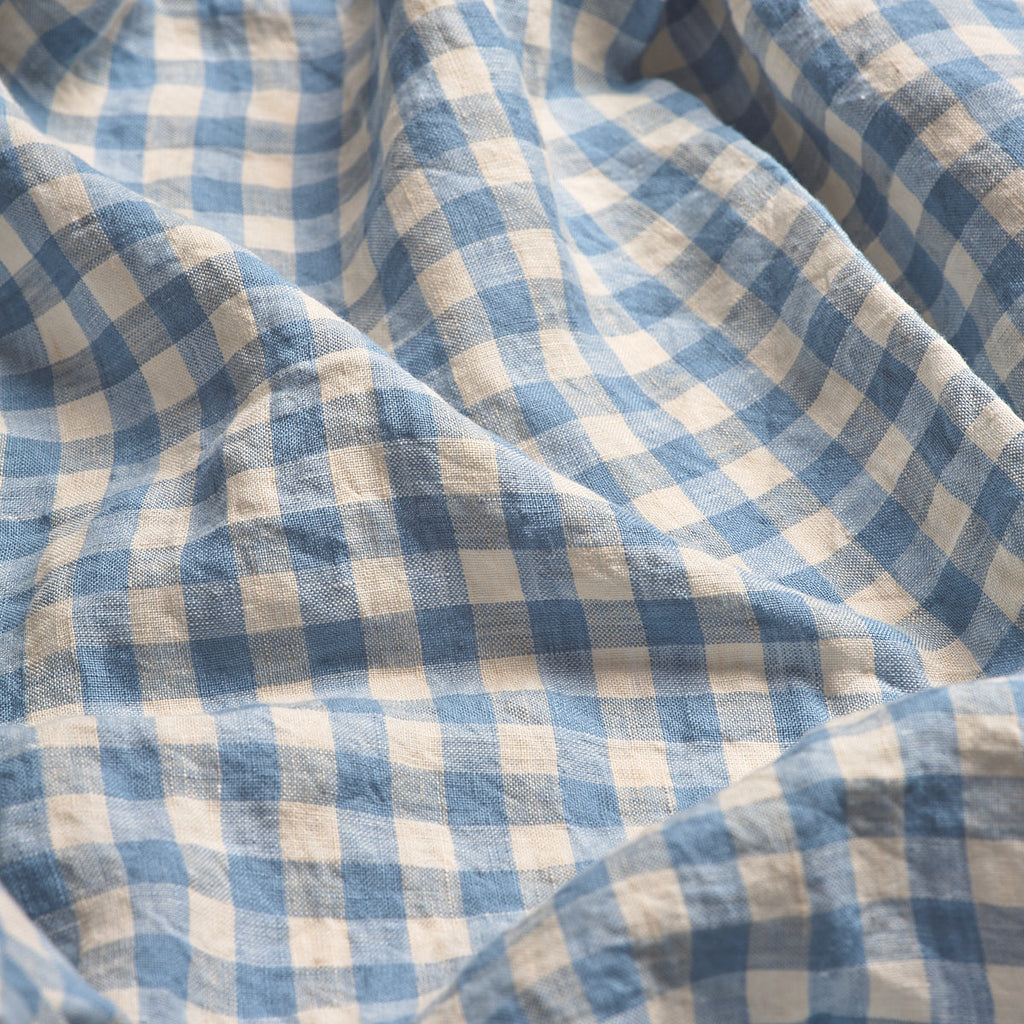 Warm Blue Gingham Linen Duvet Cover - PIGLET US