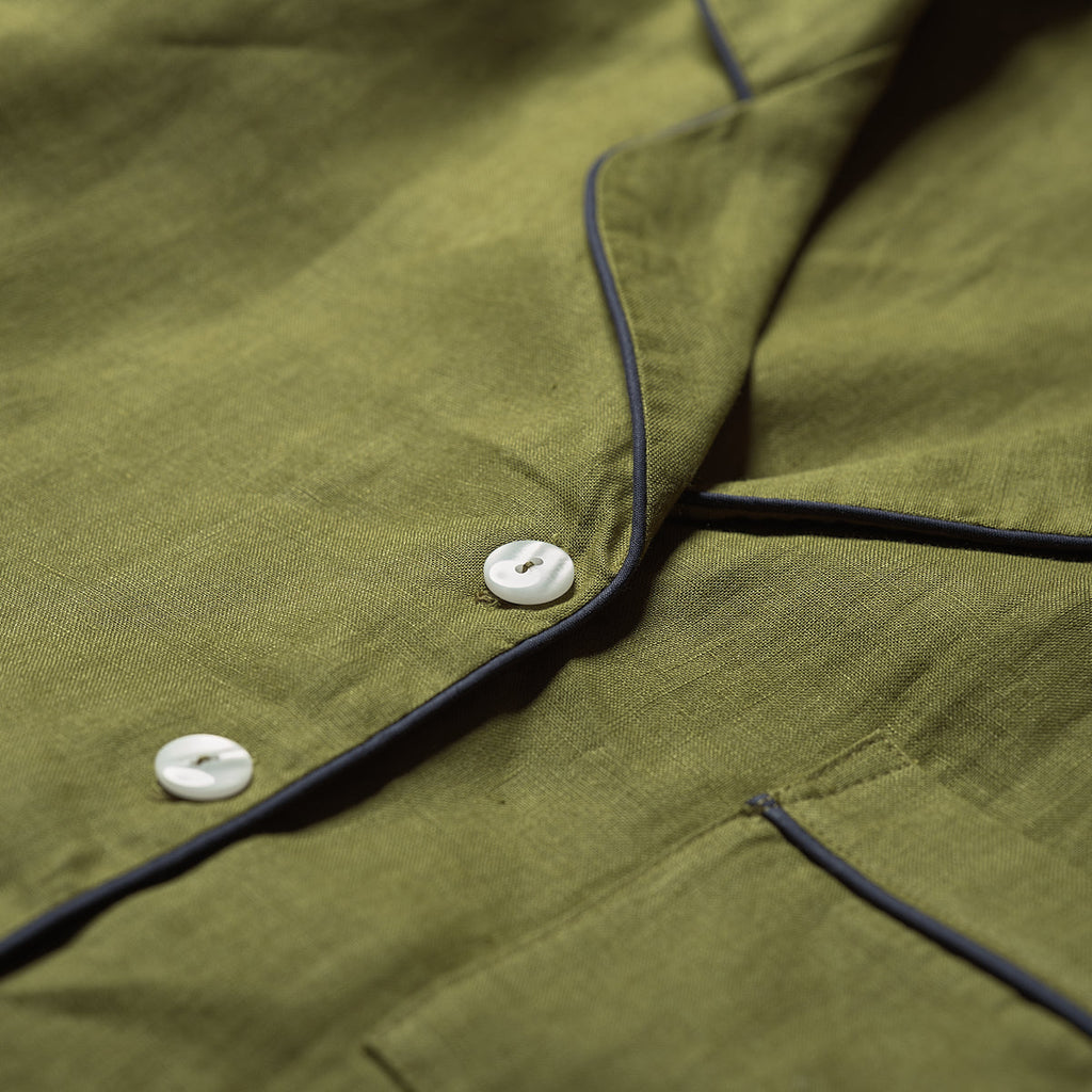 Women's Moss Plain Linen Pajama Shirt Button Detail