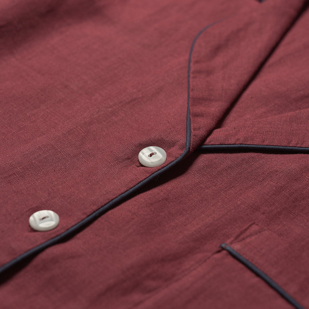 Women's Cherry Plain Linen Pajama Shirt Button Detail