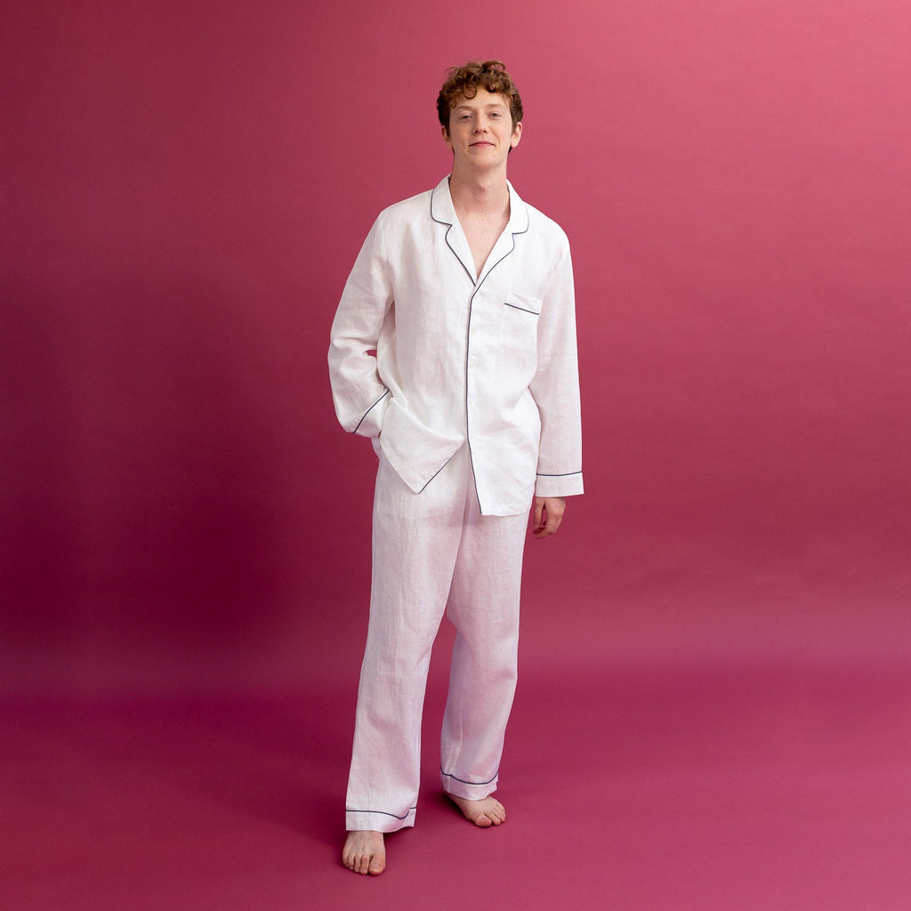 Men's White Linen Pajama Set - PIGLET US