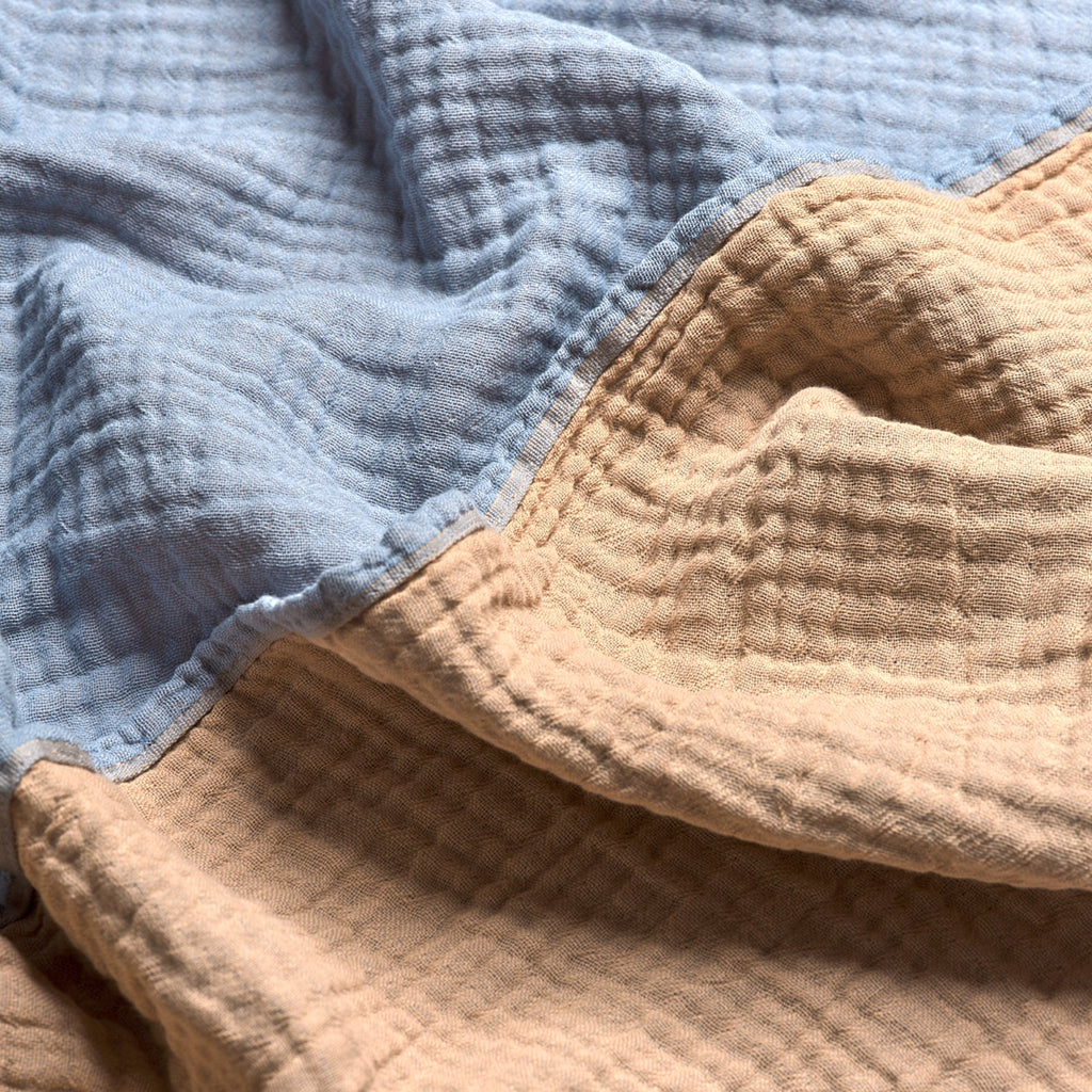 Warm Blue & Cafe au Lait Textured Cotton Throw - PIGLET US