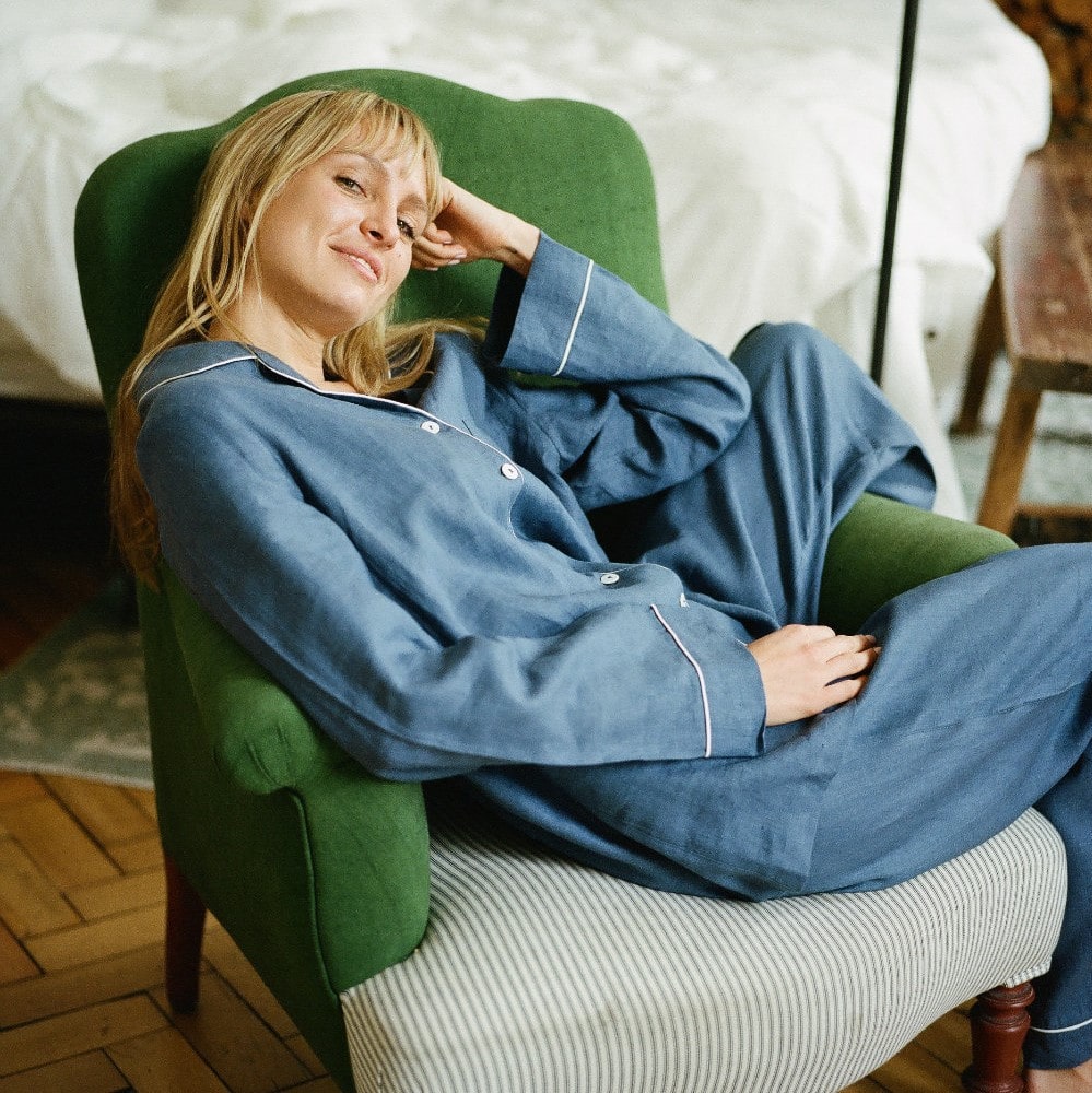 Women's Linen Pajama Set, Blueberry