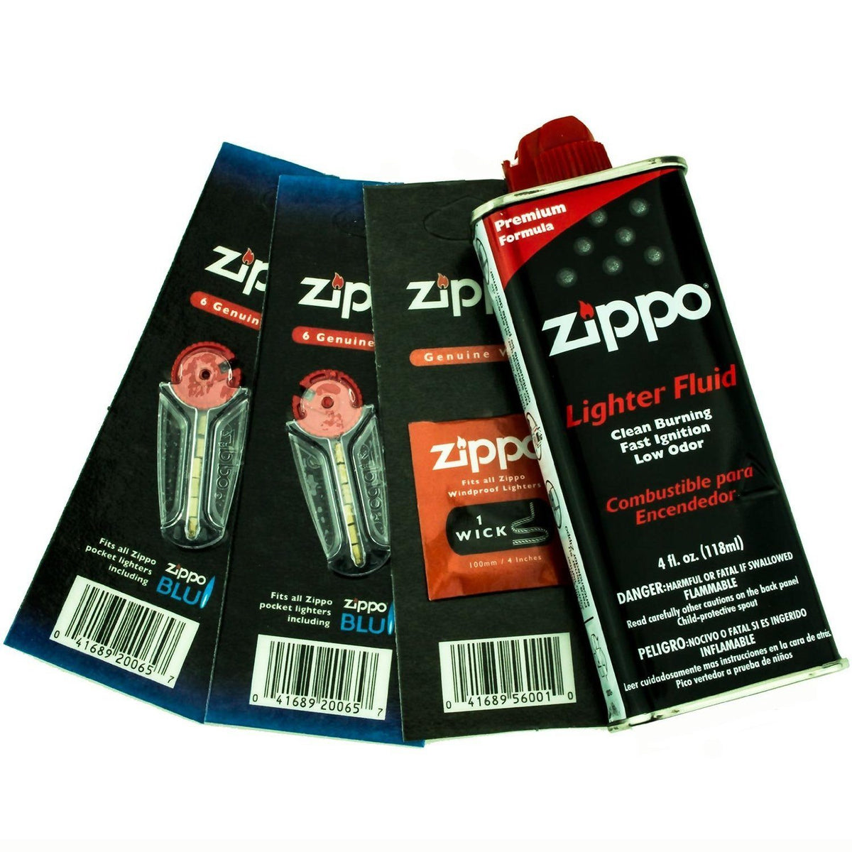 Accessories Pack: 4oz Lighter Fluid Tin, Wick, 12 Flints